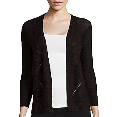 Worthington 3/4-Sleeve Open-Front Cardigan Sweater