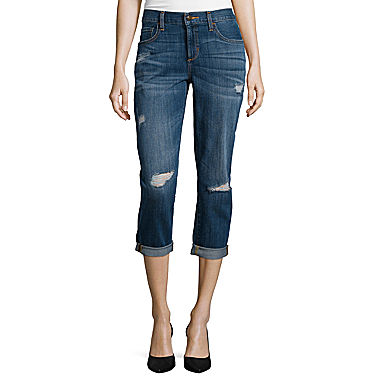 Stylus Destructed Roll-Cuff Boyfriend Crop Jeans